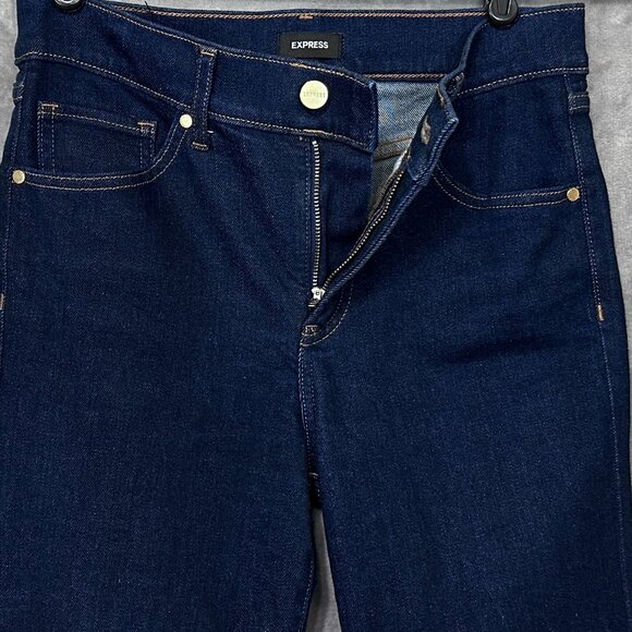 Express 70's Flare Dark Wash Mid Rise Jeans Sz 0R - Picture 3 of 12